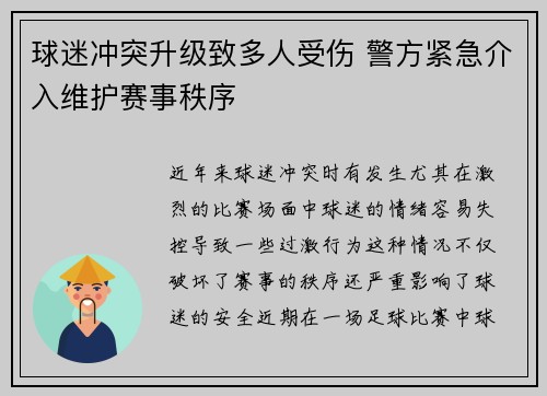 球迷冲突升级致多人受伤 警方紧急介入维护赛事秩序